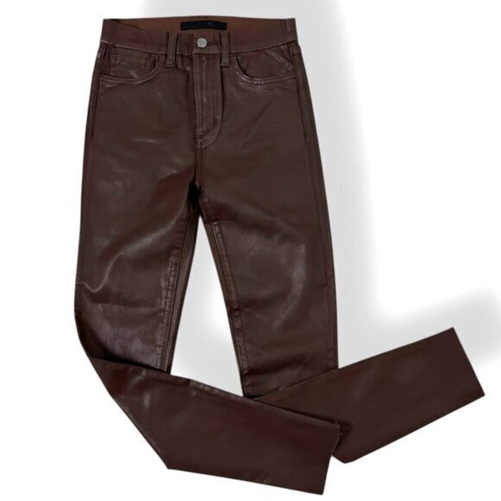 Joe's Jeans High Rise Charlie Skinny Ankle Coated Faux Leather Brown Sz 25